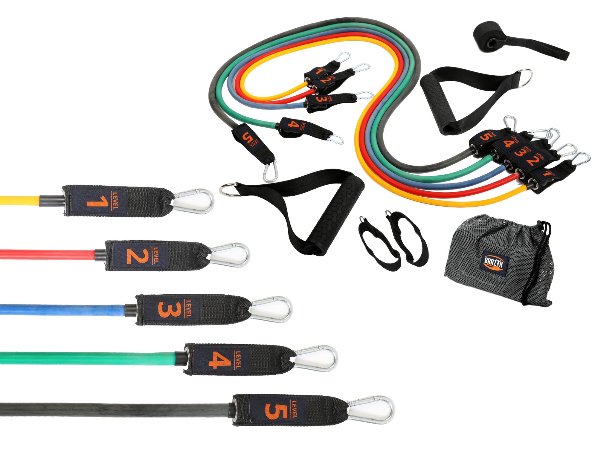 resistance band kit showing different exercise bands